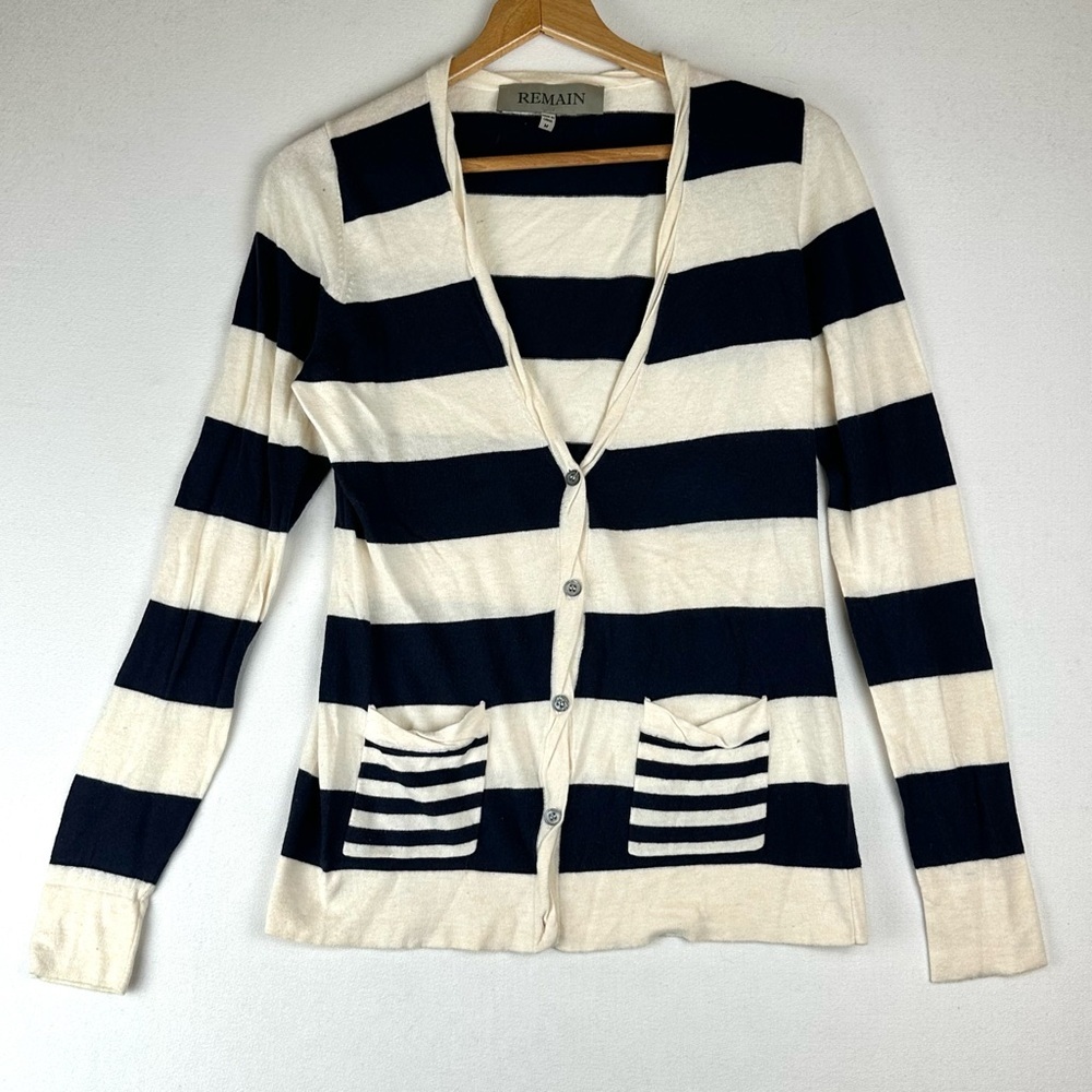 Remain Stripe Button Cardigan Sweater Y2K Nautical Coastal Preppy